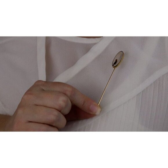 10k Yellow Gold Antique Moss Agate Stick Pin Hat Pin - Picture 7 of 8